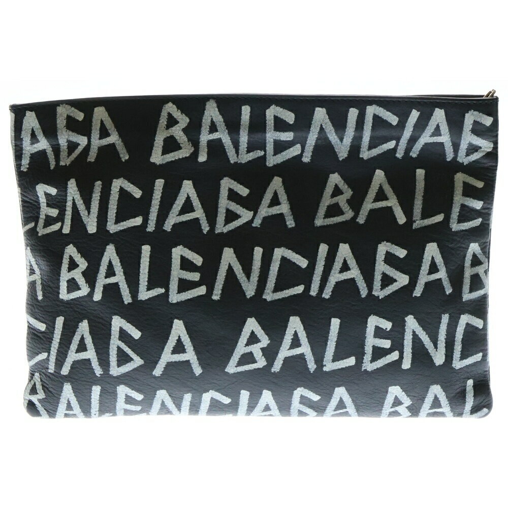 BALENCIAGA Graffiti Clutch Bag Logo Black White - Picture 2 of 6